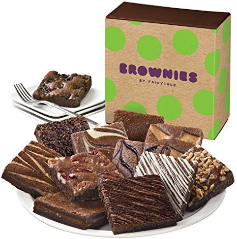 Fairytale Brownies Brownie Dozen Gourmet Food Gift Basket Chocolate Box - 3 Inch Square Full-Size Brownies - 12 Pieces