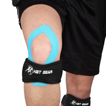 HBT Gear 2 Pack Patella Knee Straps for Knee Pain - Patellar Tendon Bands & Pre-Cut Kinesiology Tape Included - Ideal for Walking, Running, & Sports