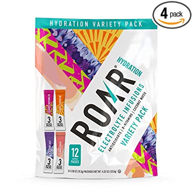 ROAR Electrolyte Infusions Powder Sticks, Keto Hydration Drink Mix with Antioxidants and Vitamins, Hangover Recovery, Variety, Pack of 12 Sticks