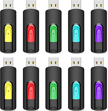 Aiibe 32GB Flash Drive 10 Pack 32GB USB Flash Drives Slide Retractable Thumb Drive Bulk USB 2.0 Memory Stick Zip Drive Jump Drive 32GB USB Drives (10 Pack, 5 Mixed Colors)