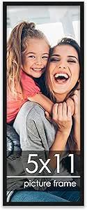 Poster Palooza 5x11 Frame Black Solid Wood Picture Frame | 0.75 Inch Moulding Width | Includes UV Acrylic Plexiglass, Foam Board Backing & Hanging Hardware