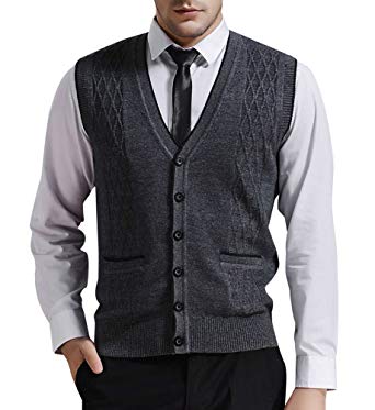 Zicac Men's V-Neck Jacquard Vest Knitwear Sweater Waistcoat