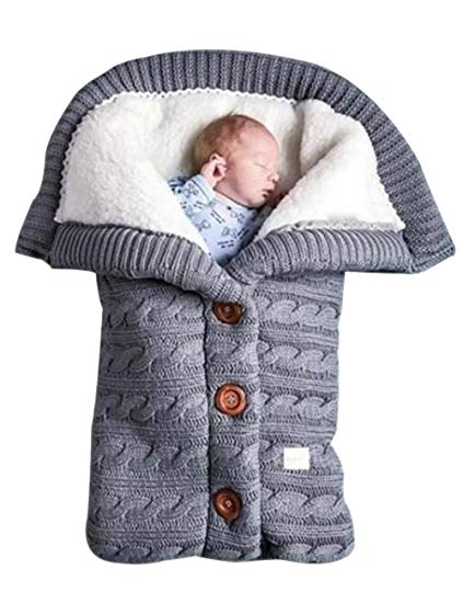 Newborn Baby Blanket, Unisex Warm and Comfortable Cotton Velvet Knit Button Blanket, Baby Stroller Cradle Sleeping Bag,Wrapped Baby