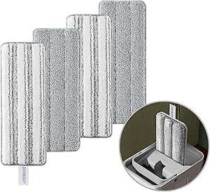 JOYMOOP Flat Mop Pads, Microfiber Mop Cleaning Pads, Washable Pads, Pads Replacement for JOYMOOP Flat Mop or Mop Bucket Set, Pack of 4 Refills 13inch - Grey and Stripe