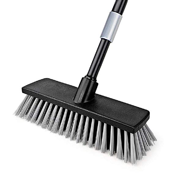 Push Broom Indoor Outdoor Floor Scrub Brush, Stiff Bristles with 49.6 Inches Adjustable Long Handle, for Cleaning Bathroom, Kitchen, Patio, Garage, Deck, Tile, Marble, Stone, Wood Floors