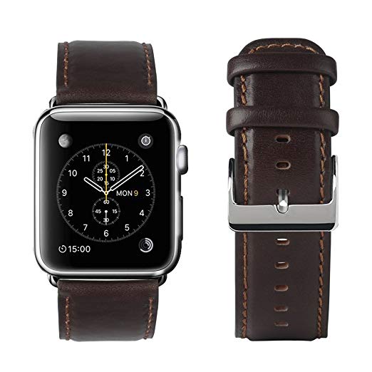 yearscase 42MM Retro Vintage Genuine Leather iWatch Strap Replacement Compatible Apple Watch Band Series 3 Series 2 Series 1 Nike  Hermes&Edition - Deep Coffee