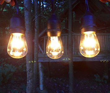 Outdoor String Lights 48ft Long Weatherproof 15 E26 Dropped Sockets - Included 15 Pieces of 11 Watt ST45 LED Bulbs, ETL UL Approved, Commercial Outdoor and Indoor use