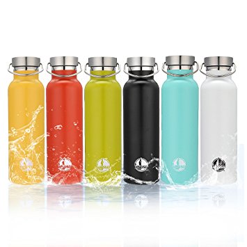 KINGSO Flask Double Wall Vacuum Insulated Stainless Steel Sports Water Bottle 20 oz Leak & Sweat Proof Standard Mouth with BPA Free Screw Cap for Hot or Cold Beverages