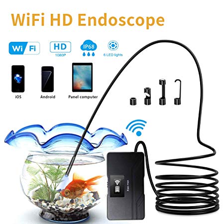 Wireless Endoscope,1080P HD Semi-Rigid WiFi Borescope Inspection Camera, 2.0 Megapixels Waterproof Snake Camera 6 Adjustable LED Lights for Android & iOS Smartphone, iPhone, iPad,Tablet (5M)