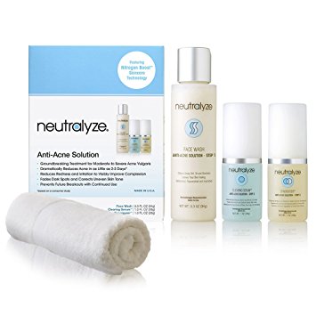 Neutralyze Moderate to Severe Acne Treatment Kit (30 Day) - Maximum Strength Anti Acne Medication Includes Face Wash, Clearing Serum & Synergyzer - Free HQ Microfiber Facial Towel