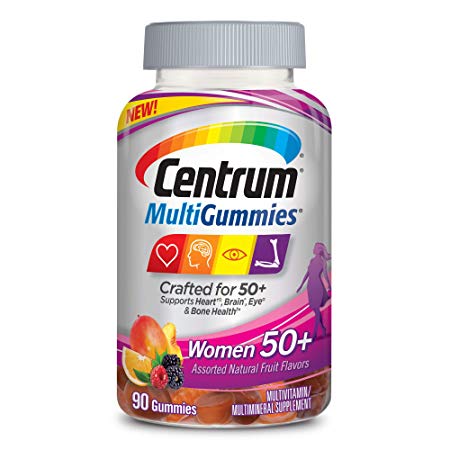 New Centrum MultiGummies Women 50+ (90Count) Multivitamin/Multimineral Supplement Gummies, with 100% DV of Vitamins D3, E, B6, B12, Age 50+