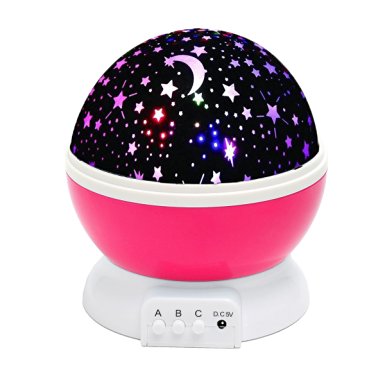 Star Lighting Lamp,SOLMORE 4 LED Beads 360 Degree Night light Rotation Night Cosmos Star Projection Lamp with USB Cable for Kids Baby Bedroom Bed Lamp Christmas Gifts Children Pink