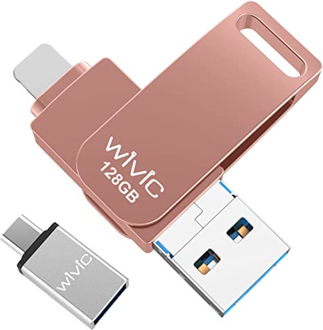 USB Flash Drive Photo Stick, WIVIC USB 3.0 Memory Stick for Photos, 128GB Photostick Thumb Drive Compatible with Phone/iPad/iOS/Android/Mac/PC (Pink)
