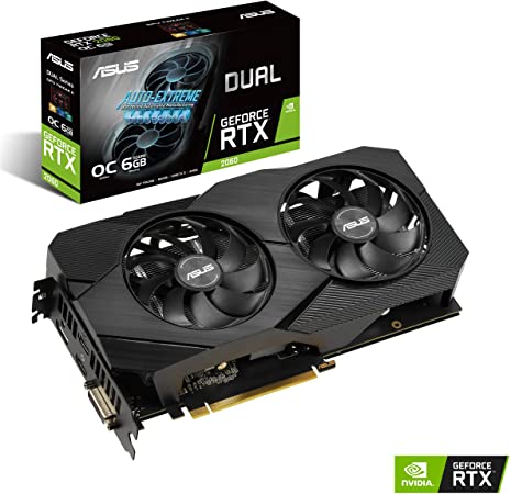 ASUS GeForce RTX 2060 Overclocked 6G GDDR6 Dual-Fan EVO Edition VR Ready HDMI DisplayPort DVI Graphics Card (DUAL-RTX2060-O6G-EVO)