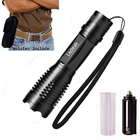 Ledeak LED Tactical Torch,1200 Lumens CREE XM-L2 LED Super Bright Flashlight with Adjustable Focus and 5 Light Modes, Zoomable Waterproof Handheld Torch for Indoor and Outdoor (Holster Included)