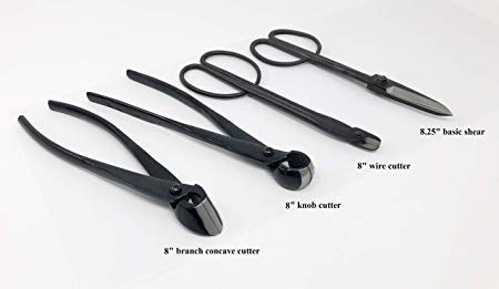 U-nitt Premium 4-pc Bonsai Tool Set Carbon Steel: concave Cutter; knob Cutter; Wire Cutter; Basic Shear: in a Leather Case