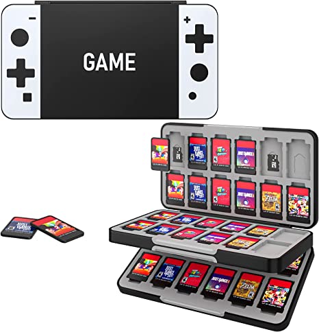 MoKo 48 Game Card Case Compatible with Nintendo Switch OLED 2021/Switch/Switch Lite, Switch Games Holder Case for 48 Switch Game Card & 24 SD Card, Slim & Portable Game Card Storage Box, Black&White