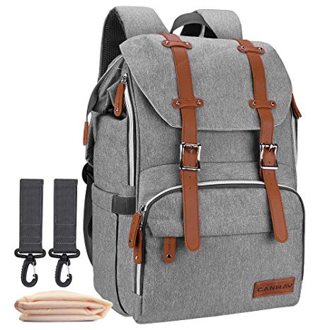 Diaper Bag Backpack, Large Baby Bag Multi-Function Waterproof Nappy Bag with Changing Pad and Stroller Straps for Unisex Travel Shopping (Linen Gray)