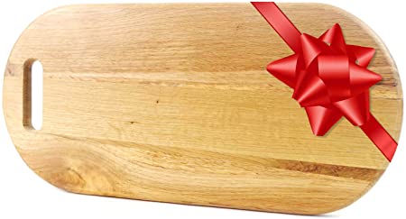PURENJOY Large Oak Wood Cutting Board with Handle, Kitchen Butcher Block Chopping Board for Meat, Cheese and Vegetables, Large Cheese Board Charcuterie Board (Long oval plate, 16.5" x 7.9")