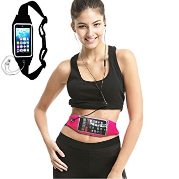 Running Waist Belt, IVVO Outdoor Sweatproof Reflective Belt Waist Bag with Zipper for iPhone 6S/6 Transparent Touch Screen Window, Universal Sports Waist Belt with Additional Extender (Black)
