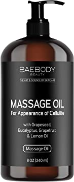 Baebody Massage Oil - Reduces Appearance of Cellulite - with Grapeseed Oil Eucalyptus Oil Lemon Oil and Grapefruit Oil Penetrates Deeper than Cream 8 OZ