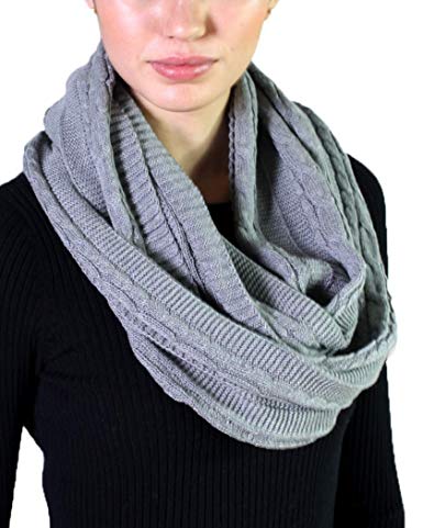 Women's Cable Knit Infinity Loop Scarf, 100% Organic Cotton, Super Soft Stretch Warm All-Season Breathable (10 COLORS)