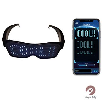 Maybe Daily - Customizable Bluetooth LED Glasses for Raves, Customizable Text, Festivals, Parties, Sports, Rave, EDM, Flashing - Display Messages, Animation, Drawings