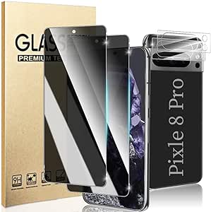 [2 2 Pack] Pixel 8 Pro 5G Privacy Screen Protector and Camera Lens Protector, [Fingerprint Unlock Support][Anti Spy] [9H Hardness] HD Tempered Glass Screen Protector for Google Pixel 8 Pro(6.7 Inch)