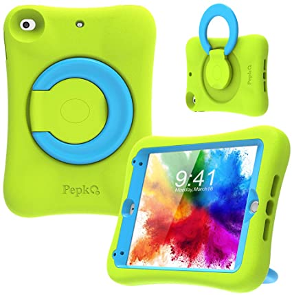PEPKOO Kids Case for iPad Mini 5 4 – Lightweight Flexible Shockproof, Folding Handle Stand, Full Body Rugged Boys Girls Cover for Apple iPad Mini 5th Generation 4th Gen 7.9 inch, Green Blue