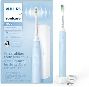 Philips Sonicare 4900 Power Toothbrush, Rechargeable Electric Toothbrush with Pressure Sensor, Light Blue HX3683/32 AMZ Exclusive