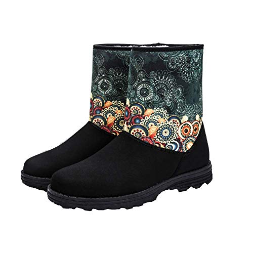 QZX Women's Suede-Winter-Snow-Boot-Fur Insulated Lining Short Fashion Bootie with Colorful Prints Non - Slip Mid Calf Boots Green & Pink