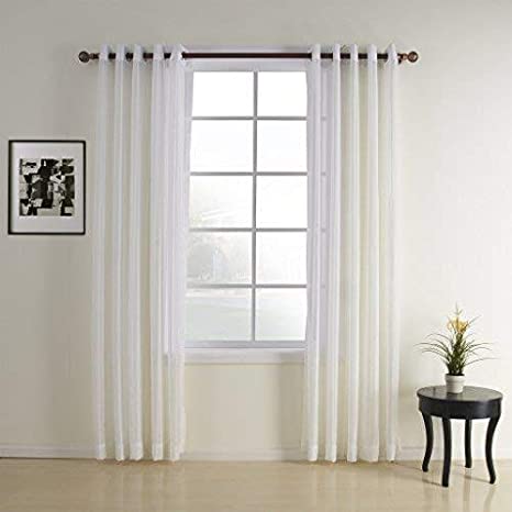 IYUEGO Jacquard White Contemporary Sheer Curtain Grommet Top with Custom Multi Size 100" W x 63" L (Two Panels)
