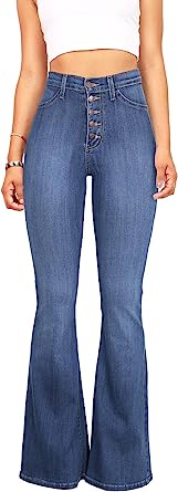 Vibrant Women's Juniors High Rise Button Fly Flare Jeans