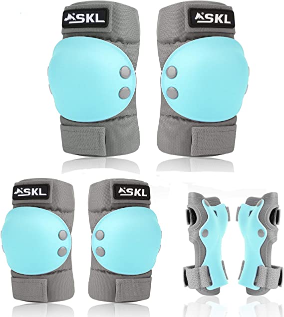 SKL Knee Pads for Kids, Elbow and Knee Pads Kids 6-13, Toddler 3 in 1 Protective Gear Set with Wrist Guards, Adjustable Strap for Skating Scooter Bike Riding Skateboard Cycling Rollerblading