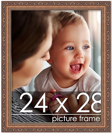 Poster Palooza 24x28 Traditional Antique Gold Complete Wood Picture Frame with UV Acrylic Plexiglass, Foam Board Backing & Hardware Included