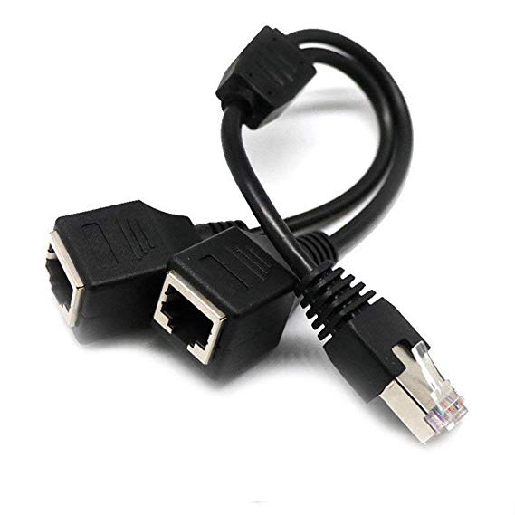 RJ45 Network 1 to 2 Port Ethernet Adapter Splitter,Sprtjoy RJ45 Male to 2 x Female LAN Ethernet Splitter Adapter Cable Compatible with Cat5, Cat5e, Cat6, Cat7 (Black-1 to 2)