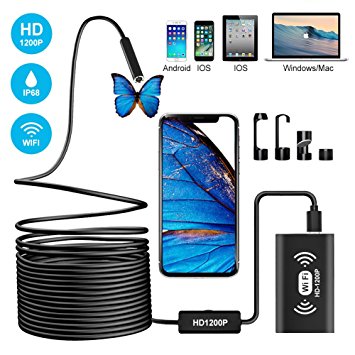 Wireless Endoscope, Semi-rigid WiFi Borescope 2.0MP Inspection Camera 1200P HD IP68 Waterproof Snake Camera with 8 LEDs for iOS and Android Smartphone, iPhone, Samsung, iPad, Tablet-11.5FT(3.5M)