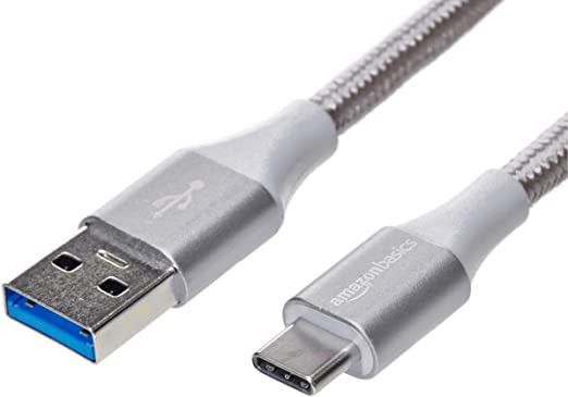 AmazonBasics Double Braided Nylon USB Type-C to Type-A 3.1 Gen 1 Cable | 1.8 m, Silver