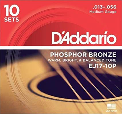 D'Addario EJ17 Phosphor Bronze Medium Acoustic Strings 10-Pack