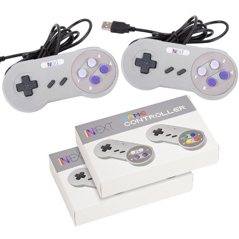 SNES Retro USB Super Nintendo Controller for Windows PC/MAC (Grey/Purple) (Pack of 2)