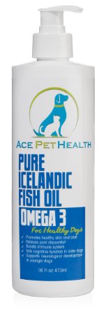 Best Omega 3 Fish Oil for Dogs - Pure and Natural Wild caught Fish Free From Contaminants - Supports Smooth Silky Coat - Relieves Joint Discomfort - No mess pump dispense - 16 ounces