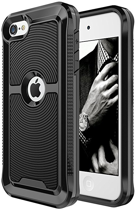 iPod Touch 6th Generation Case, SGM Premium Hybrid High Impact Shock Absorbent Defender Case With Anti-Slip Grip For Apple iPod Touch 5/6 (Black / Black )