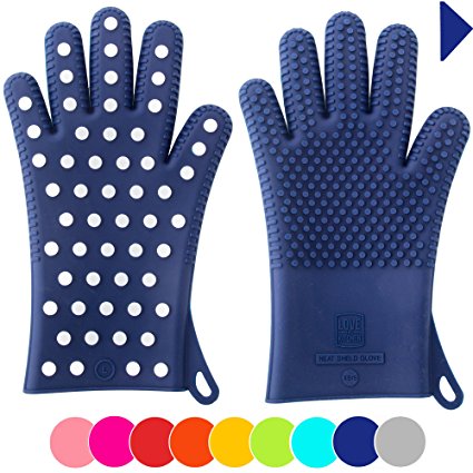Finally! Heavy-Duty Women's Silicone Oven Mitts by Love This Kitchen | 2 Sizes Available in 9 Colors | Heat Resistant Gloves For Her Cooking, Baking & Barbecue Needs (1 Pair, M/L, Blue)