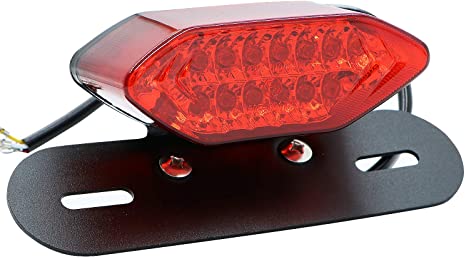 FEIFEIER 12V Motorcycle Integrated Brake Tail Light Turn Signals License Plate Bracket LED (Black Bracket Red Cover)