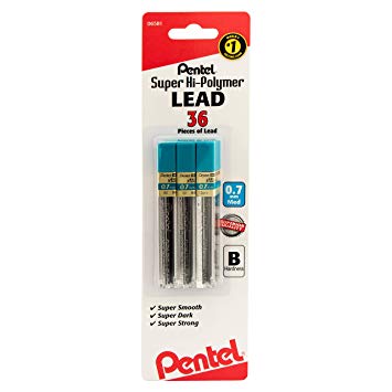 Pentel Super Hi-Polymer Lead Refill 0.7mm, B, 36 Pieces of Lead (L50BP3B-K6)