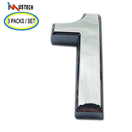 3 Packs House Number iMustech® 2-3/4 Inch Silver 3D Self-stick Mailbox Number with Shiny Silver Plating, For Door, House, Mailbox, Street Address Sign, Car Sticker (#1 Silver)
