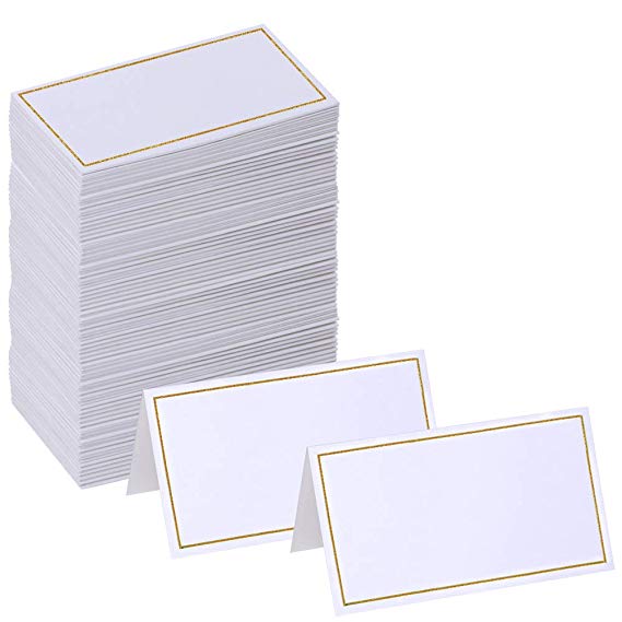 Supla 100 Pcs Wedding Table Name Place Cards Blank Greeting Cards Name Tags Tented Seating Table Cards Small Tent Paper Cards in White 3.5" x 2" Seat Assignment Birthdays Party