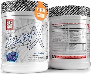 Blast X Advanced Pre Workout Powder, Intense Energy Booster Preworkout for Men & Women with 325mg of Caffeine   Beta Alanine for Strength, Focus & Endurance, Blue Raspberry Flavor