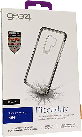 Gear4 Piccadilly Clear Case with Advanced Impact Protection [ Protected by D3O ], Slim, Tough Design for Samsung Galaxy S9 Plus – Black