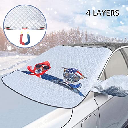 HOMEYA Windshield Snow Cover, Car Windshield Snow Ice Cover with Magnetic Edge Waterproof Sunshade Frost Defense Visor Protector for Winter Snow Sun Frost Fits Most Automotive Trucks Vans SUV